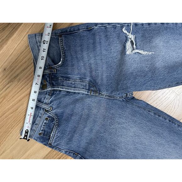 Anine Bing Straight Leg Jeans High Rise 100% Cotton Blue Raw Hem Distressed 25 - Picture 8 of 11